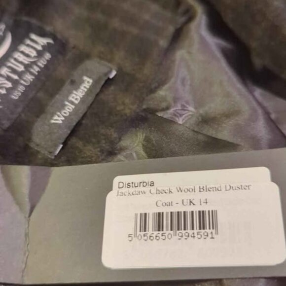 Disturbia jackdaw check wool blend duster coat size 10 new - Picture 8 of 9